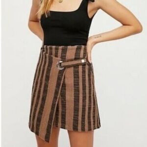 Free People It's A Wrap Striped Back Brown Small Asymmetrical Mini Skirt